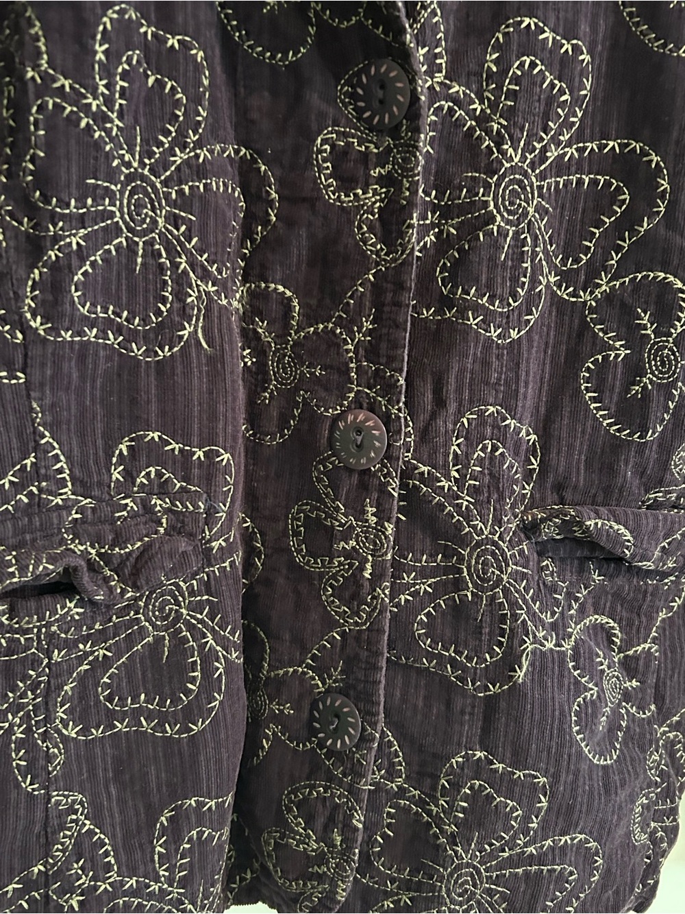 Flax Embroidered Lightweight Corduroy Blazer Purple Size L - Picture 4 of 13